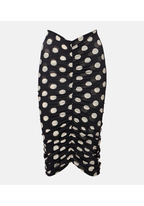 Montce Polka-dot ruched mesh midi skirt