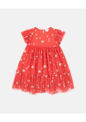 Stella McCartney - Star-Embroidered Tulle Dress, Woman, Red, Size: 2