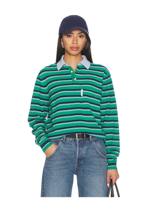 HOMMEgirls Knit Stripe Polo in Green. Size L. Also in M, S.