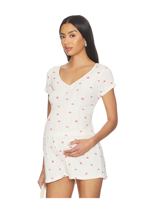 HATCH The Pointelle Sweetheart Tee in Ivory. Size L. Also in M, S, XL, XS.