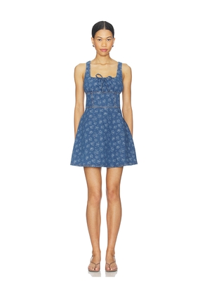 MINKPINK Neve Denim Mini Dress in Blue. Size L. Also in M, S, XL, XS.