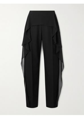 Lanvin - Layered Wool-twill And Ruffled Silk-chiffon Slim-leg Pants - Black - FR 34,FR 36,FR 38,FR 40,FR 42,FR 44