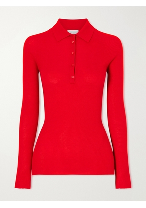 SASUPHI - Ribbed-knit Cashmere And Silk-blend Polo Shirt - Red - IT36,IT38,IT40,IT42,IT44,IT46