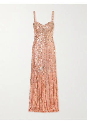 Jenny Packham - Da Vinci Crystal-embellished Sequined Tulle Gown - Orange - UK 6,UK 8,UK 10,UK 12