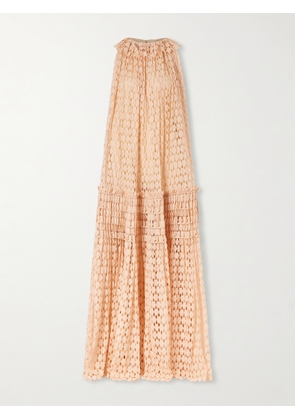 Ulla Johnson - Anouk Pleated Ruffled Cotton-blend Lace Halterneck Gown - Pink - US0,US2,US4,US6,US8,US10,US12