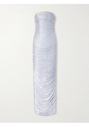Marmar Halim - Strapless Ruched Satin Gown - Blue - EU 38