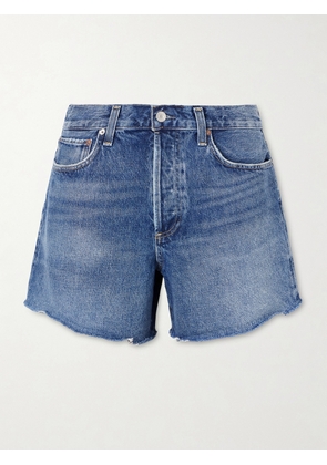 AGOLDE - Nye Frayed Denim Shorts - Blue - 23,24,25,26,27,28,29,30,31,32