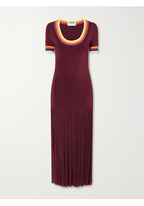 Christopher John Rogers - Saucer Pleated Striped Jersey Midi Dress - Burgundy - x small,small,medium,large