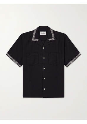 Corridor - Harmony Camp-Collar Embroidered Linen and Cotton-Blend Shirt - Men - Black - S