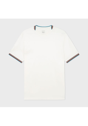 Paul Smith White Mercerised Cotton 'Signature Stripe' Trim T-Shirt