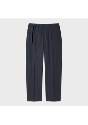Paul Smith Washed Navy Cotton-Lyocell Tie-Waist Trousers Blue