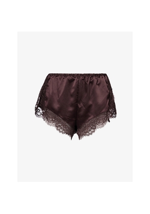 Womens Lounge Underwear Lace-Embroidered Satin Pyjama Shorts