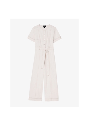 Womens Whistles Belted Wide-Leg Denim Jumpsuit