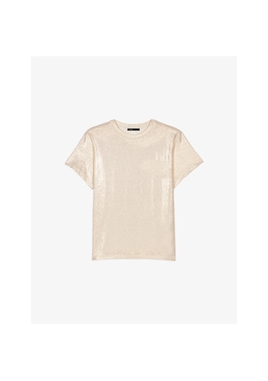 Womens Maje Short-Sleeved Metallic Lamé T-Shirt
