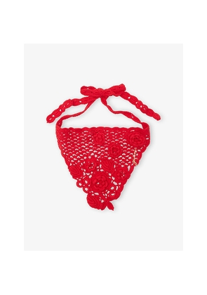 Womens Ganni Logo Cotton Crochet Scarf