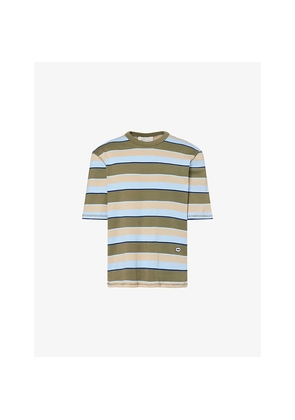 Mens Ami Paris Brand-Patch Stripe-Print Cotton-Jersey T-Shirt
