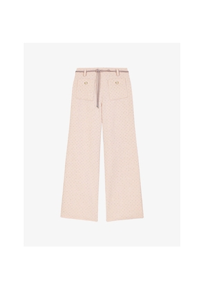 Womens Maje Wide-Leg Cord-Belt Tweed Trousers