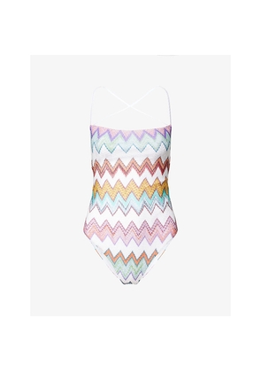 Womens Missoni Chevron Metallic Square-Neck Raschel-Knit Swimsuit