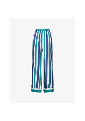 Womens Simkhai Zuna Striped Straight-Leg Silk-Blend Trousers