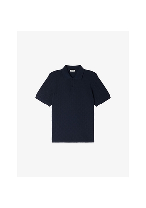 Mens Sandro Grid-Pattern Short-Sleeved Cotton Polo Shirt