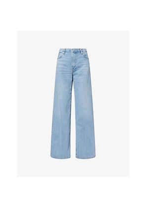 Womens Frame The Off Duty Stroll Mid-Rise Wide-Leg Denim Jeans