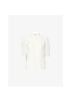 Womens Me And Em Straight Pintuck Cotton and Silk-Blend Blouse