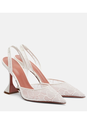 Amina Muaddi Holli leather-trimmed lace slingback pumps
