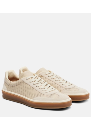 Loro Piana Tennis suede-trimmed leather sneakers