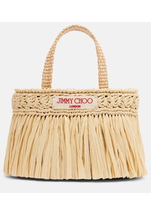 Jimmy Choo Beach Mini fringed raffia tote bag