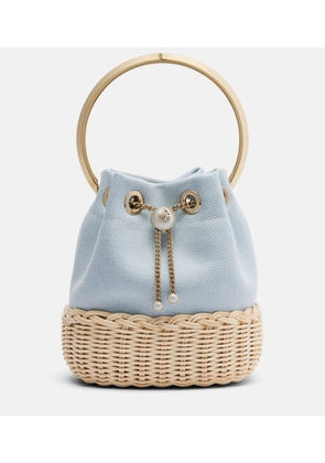 Jimmy Choo Bon Bon Small canvas and wicker bucket bag