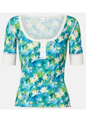 Chloe Floral ribbed-knit cotton-blend top