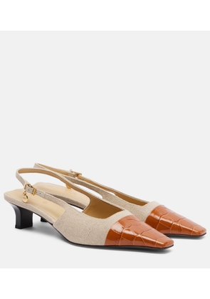 Tod's Leather-trimmed canvas slingback pumps