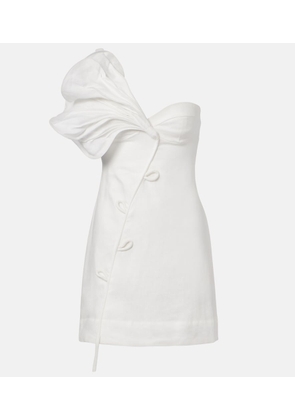 Farm Rio Floral-applique linen minidress