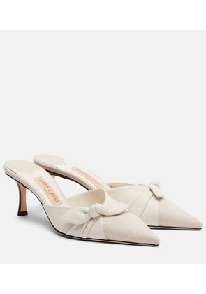 Jimmy Choo Livi bow-detail leather-trimmed canvas mules