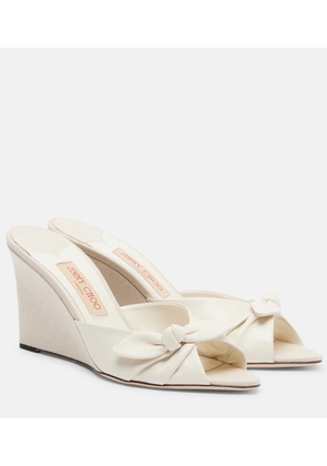 Jimmy Choo Livi leather-trimmed canvas wedge mules