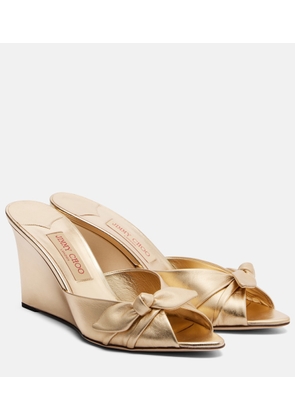 Jimmy Choo Livi metallic leather wedge mules