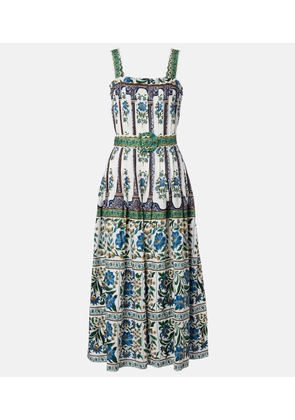 Farm Rio Manoela belted floral linen-blend pleated midi dress