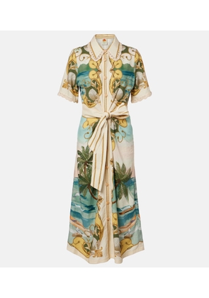 Farm Rio Royal Sea printed linen-blend shirt dress