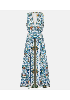 Farm Rio Flora Tile floral linen midi dress