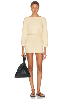 SRG Eleanore Sculptured Knit Mini Dress in Butter Yellow - Lemon. Size L (also in M, S, XL, XS, XXS).