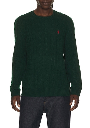 Polo Ralph Lauren Long Sleeve Wool Cashmere Cable Knit Crewneck Sweater in Moss Agate - Dark Green. Size L (also in M, S, XL/1X, XXL/2X).