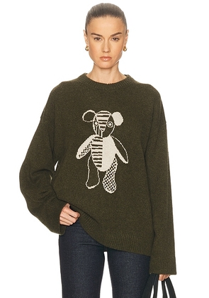 The Elder Statesman Teddy Sweater in New Olive & White - Olive. Size L (also in M, S).