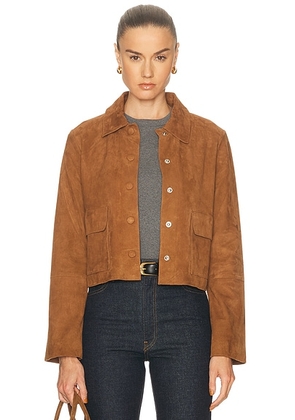 By Malene Birger Annie Cropped Suede Jacket in Rusty Sand - Brown. Size 34 (also in 36, 38, 40, 42).
