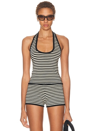 Calle Del Mar Pop Stripe Halter Top in Black & Custard - Black, White. Size L (also in M, XS).