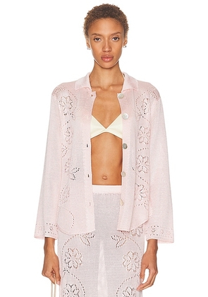 Calle Del Mar Vine Floral Long Sleeve Shirt in Primrose - Blush. Size L (also in M, S).