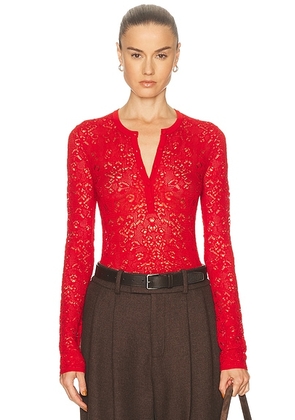 Gabriela Hearst Gaviran Henley Top in Tonic Orange - Red. Size L (also in M, XS).