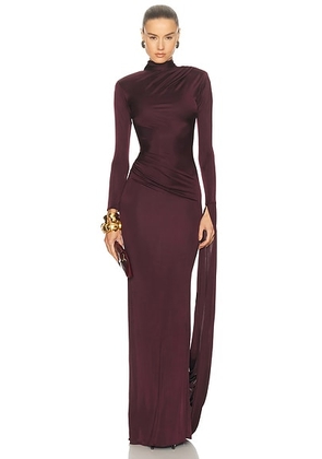 The New Arrivals by Ilkyaz Ozel Magna Long Trained Jersey Dress in Divinite - Burgundy. Size 36 (also in ).