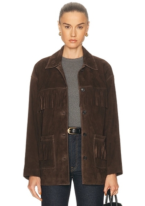 NILI LOTAN Foudre Fringe Suede Jacket in Dark Brown - Chocolate. Size L (also in M, S, XS).