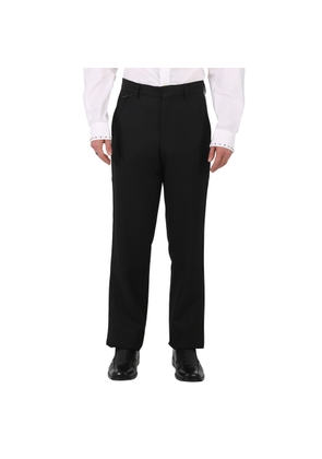 Burberry Black Wool Twill Stripe Detail Tailored Trousers