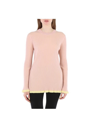 Ladies Burberry Knit Tops Solid Pale Pink Crew Neck